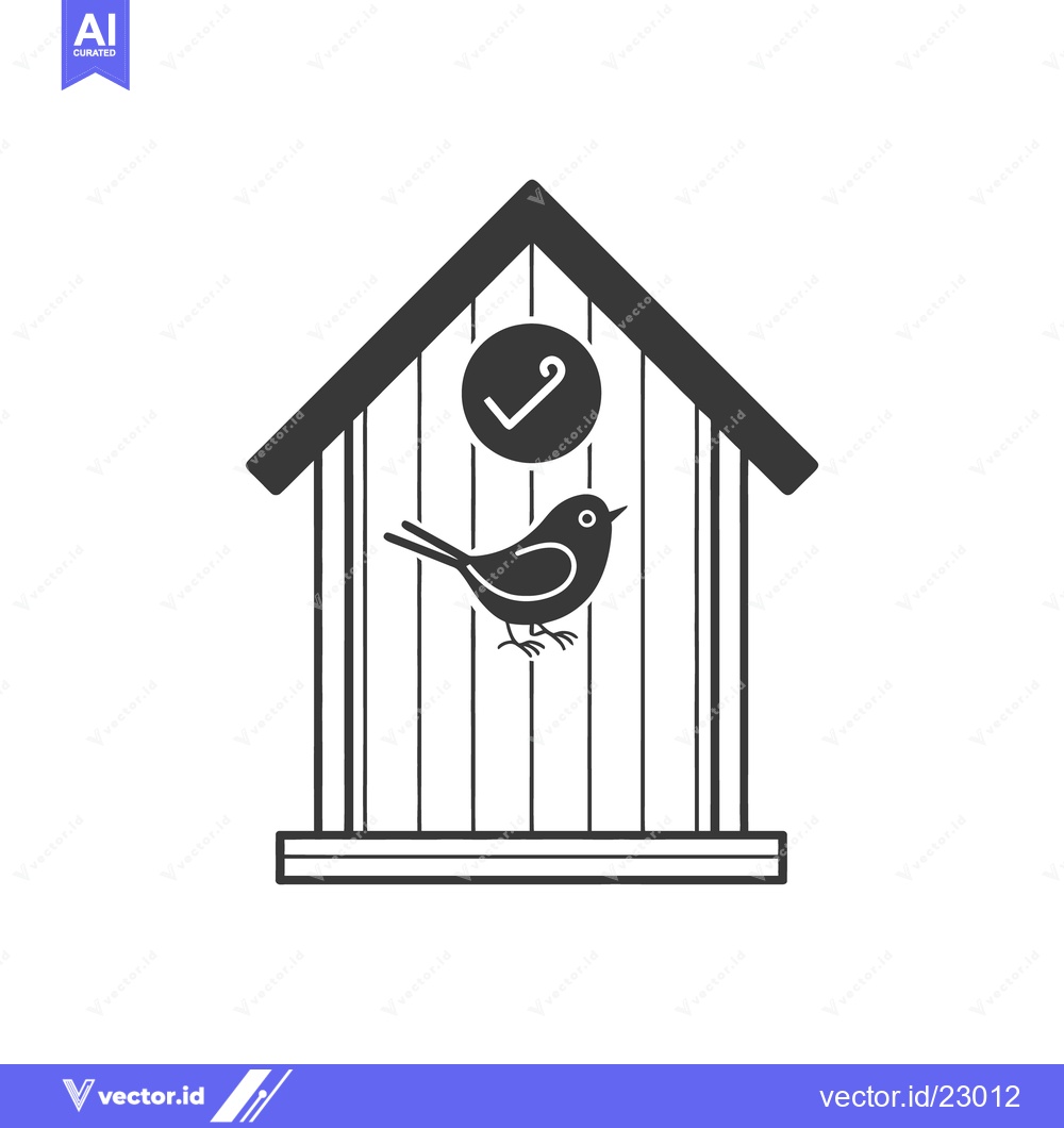Premium Vector dari A bird inside its wooden house with a checkmark symbol