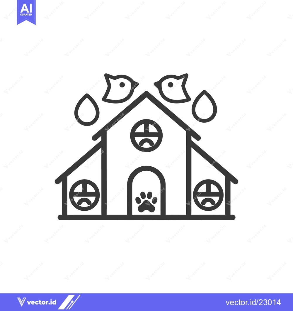 Premium Vector dari Birdhouse with Paw Print and Raindrops