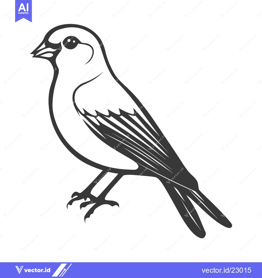 Premium Vector of A black and white line drawing of a small songbird