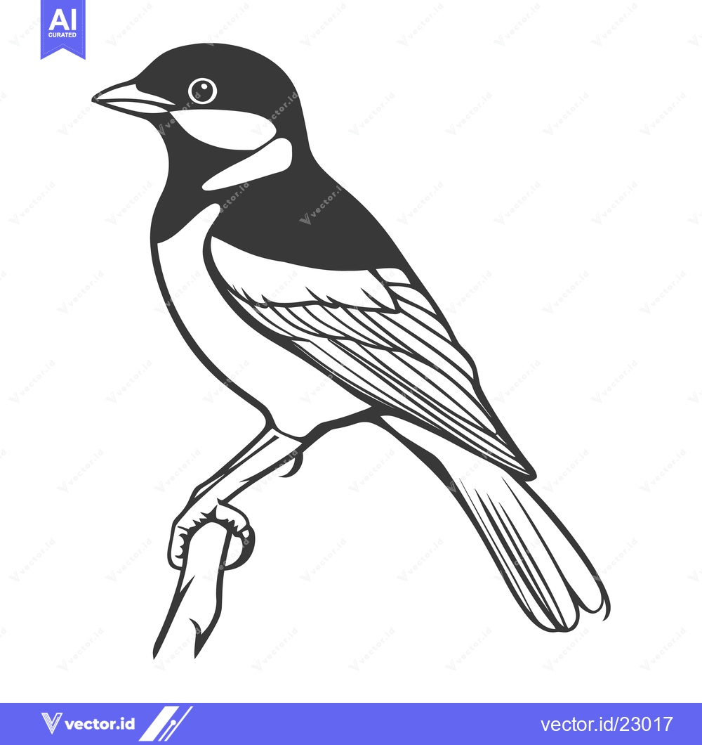 Premium Vector of A monochrome drawing of a bird perched on a branch