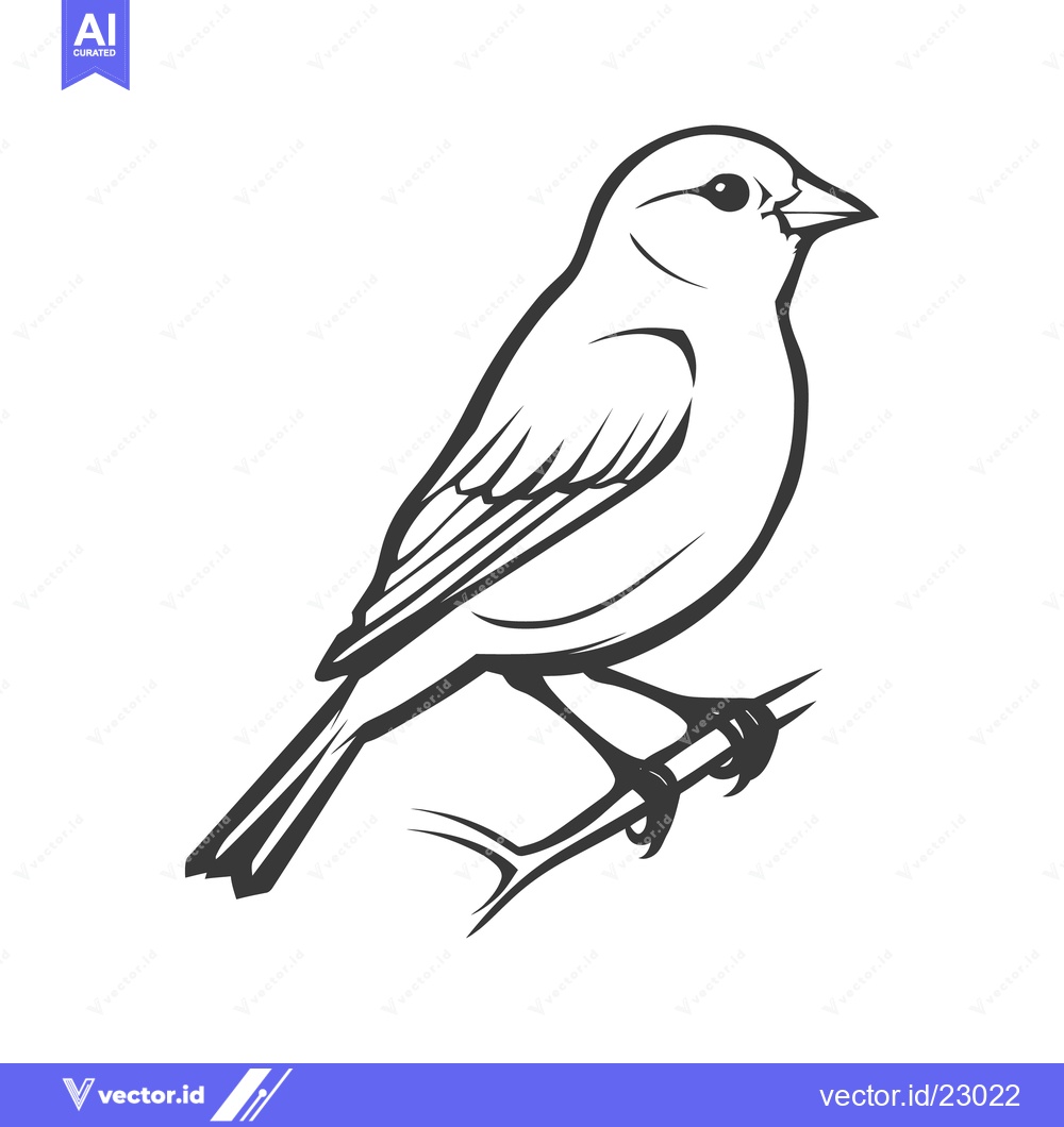 Premium Vector dari A black and white illustration depicting a small bird on a branch