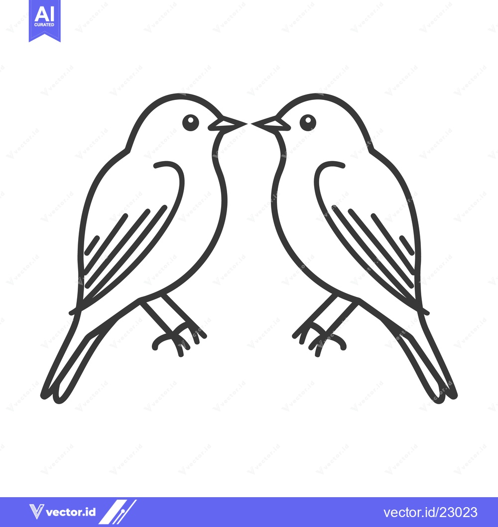 Premium Vector dari Two simple illustrated birds facing each other touching beaks together