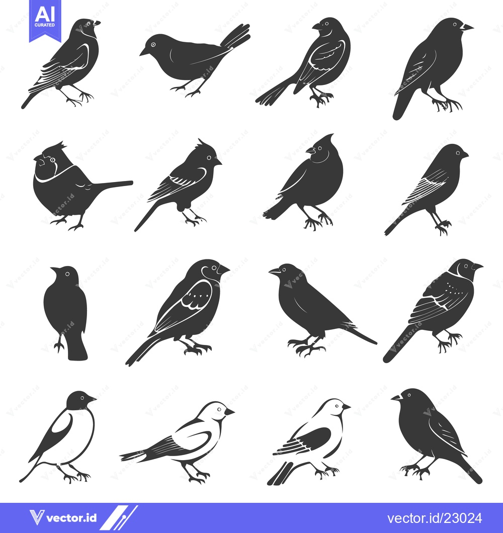 Premium Vector dari Illustrated depiction of multiple songbirds in various stances and pos