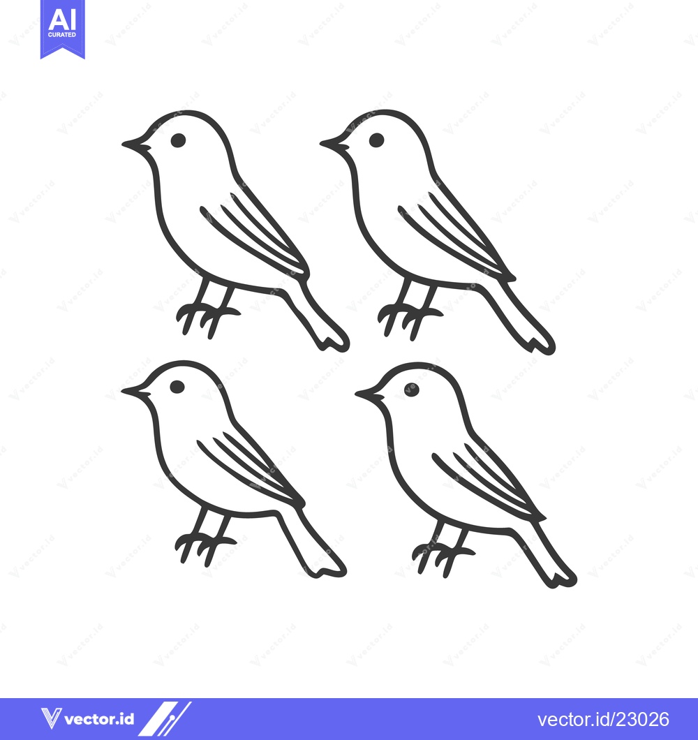 Premium Vector of Four Simple Black Line Drawings Of Small Bird Creatures