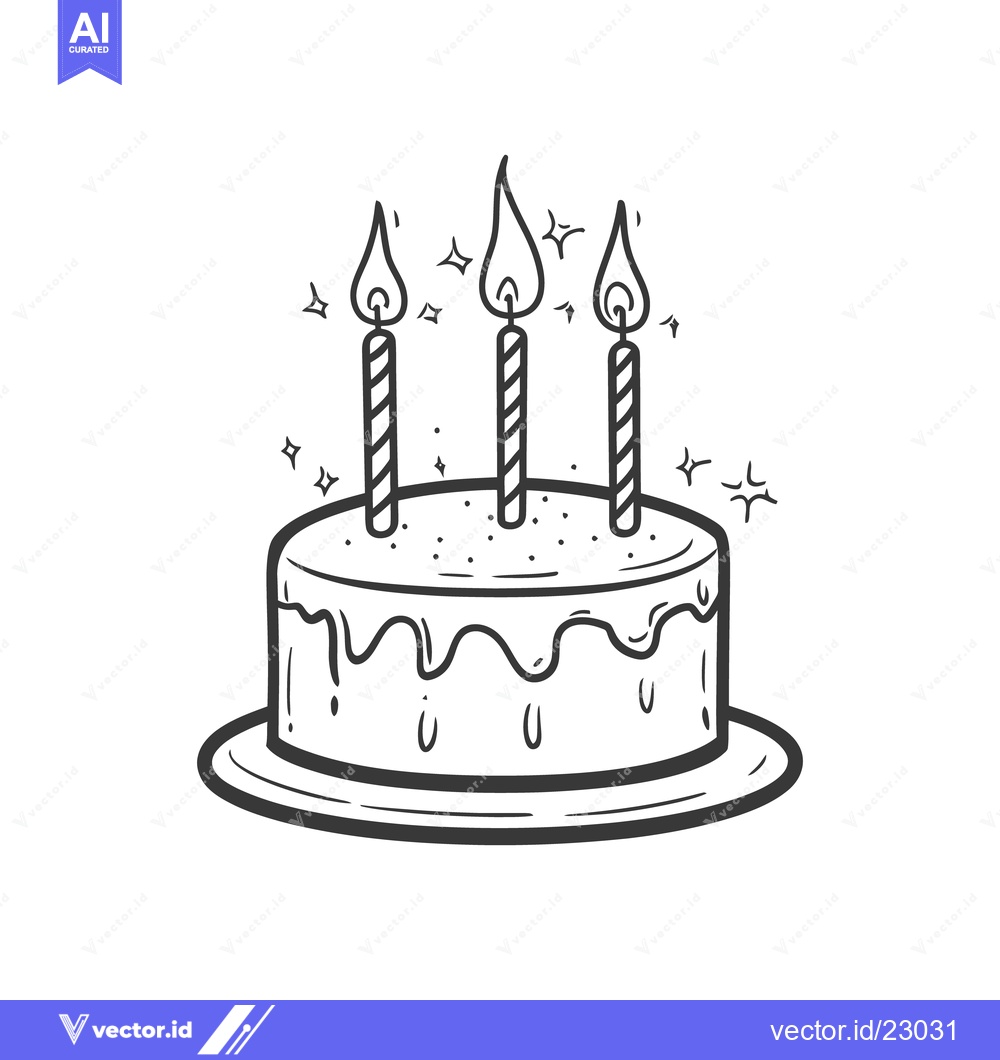 Premium Vector of A hand drawn illustration depicting a birthday cake with lit candles