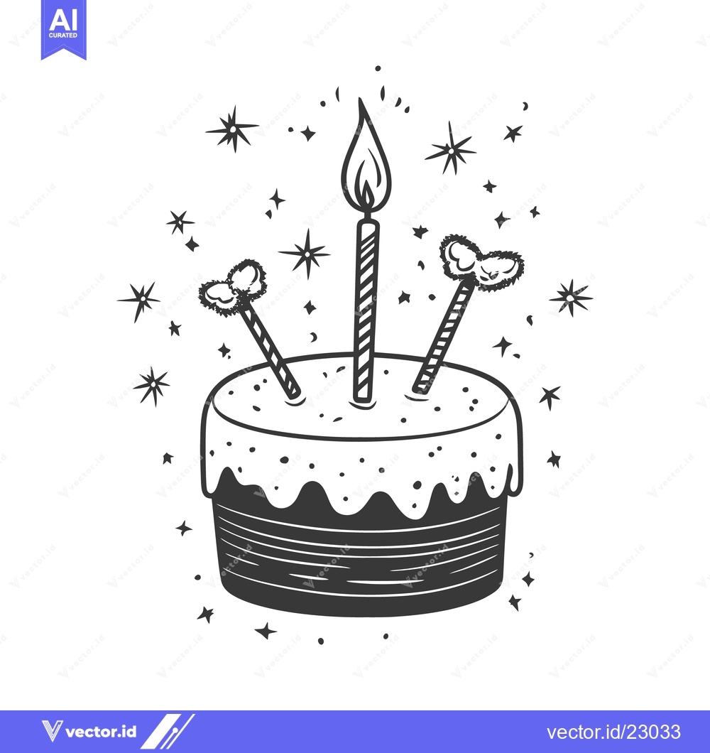Premium Vector of A celebratory cake with candles and whimsical starry decoration