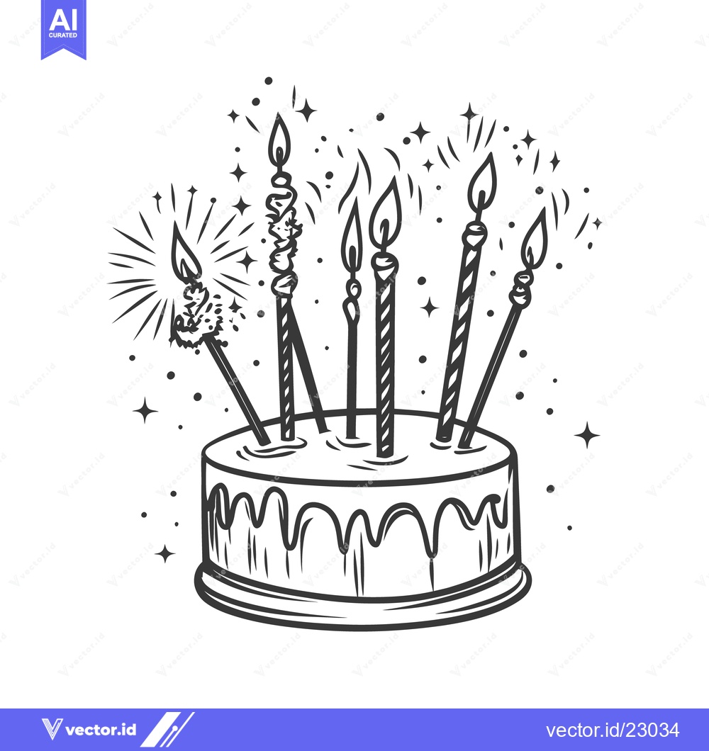 Premium Vector dari A decorated cake with lit candles and a celebratory sparkle design