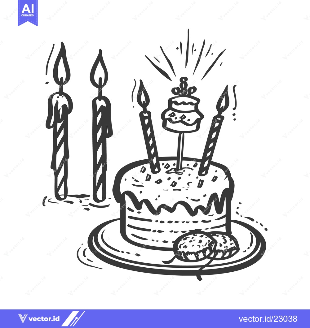 Premium Vector of Illustrated birthday cake with candles and small decorative treats
