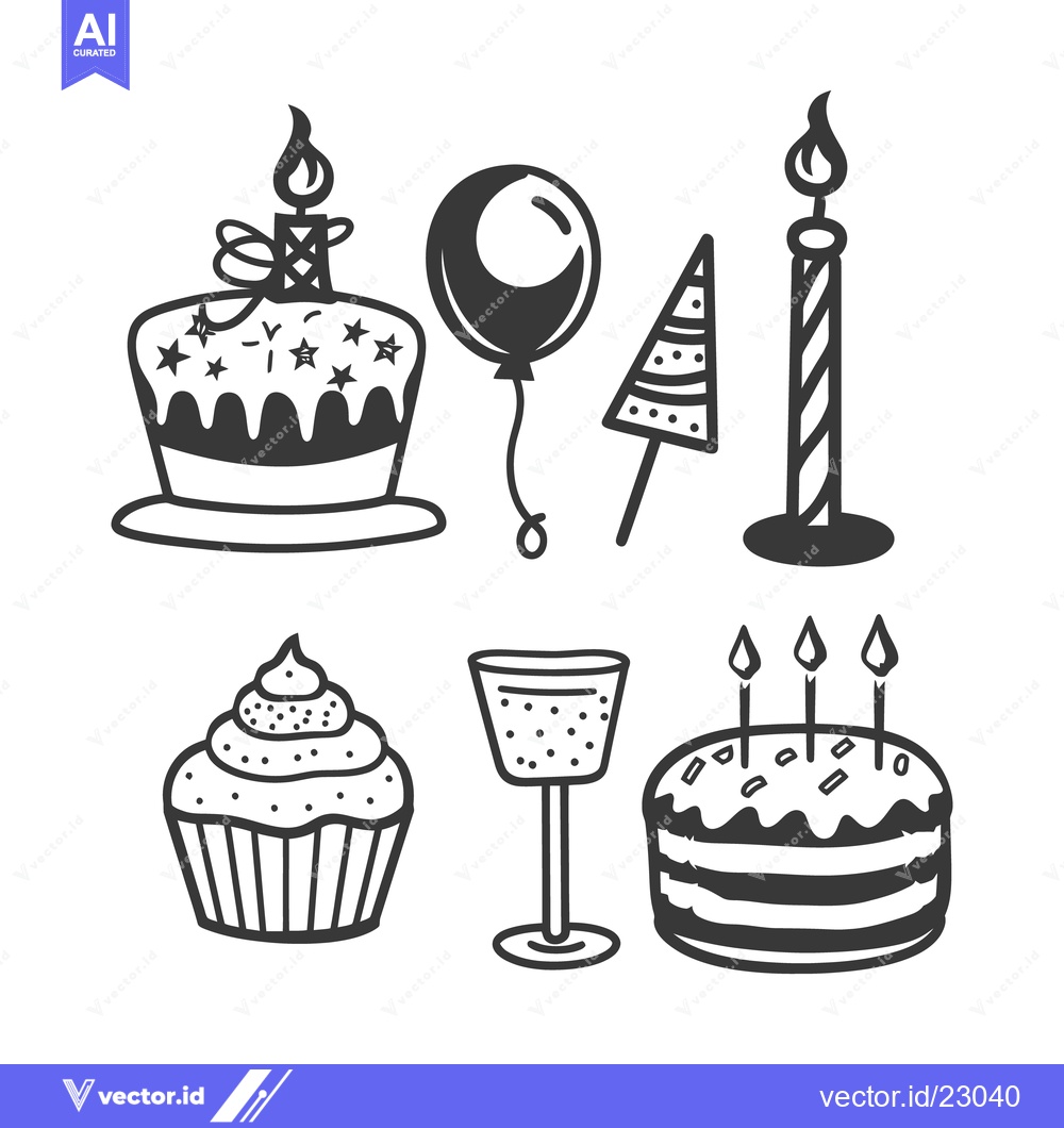 Premium Vector of Black and white illustrations of various celebratory party objects