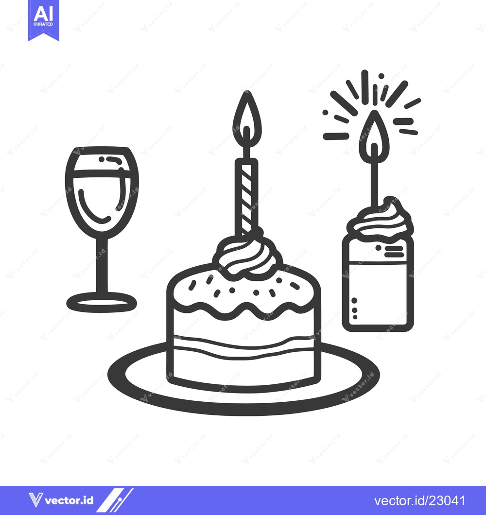 Premium Vector dari A simple illustrated celebration with cake wine and lit candles