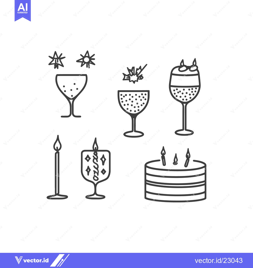 Premium Vector of A monochrome collection of celebration themed line art elements
