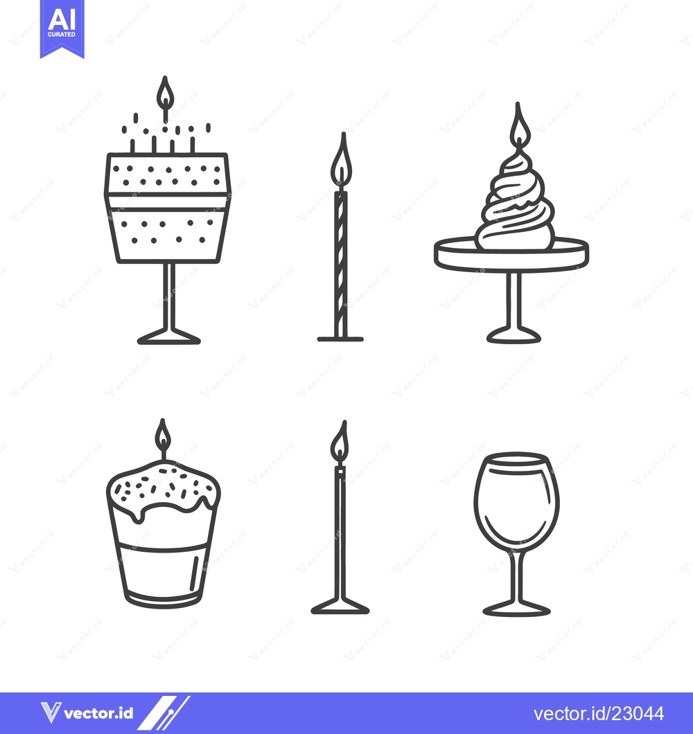 Premium Vector of Various illustrations showing baked goods and related celebratory item