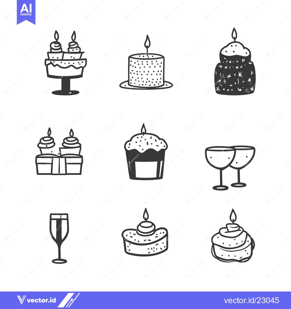 Premium Vector dari Simple hand drawn black and white illustrations of birthday celebratio