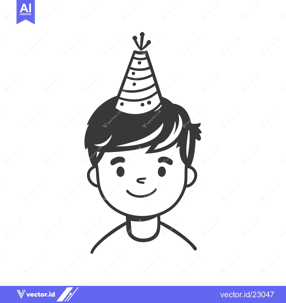 Premium Vector dari A smiling young boy wearing a striped party hat for celebration
