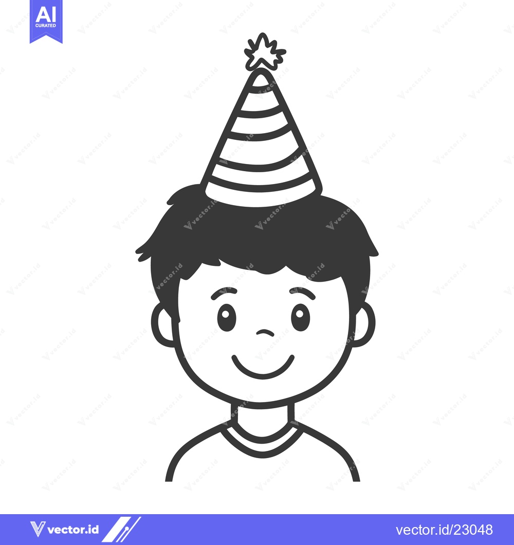 Premium Vector dari A happy cartoon person wearing a striped party hat is smiling