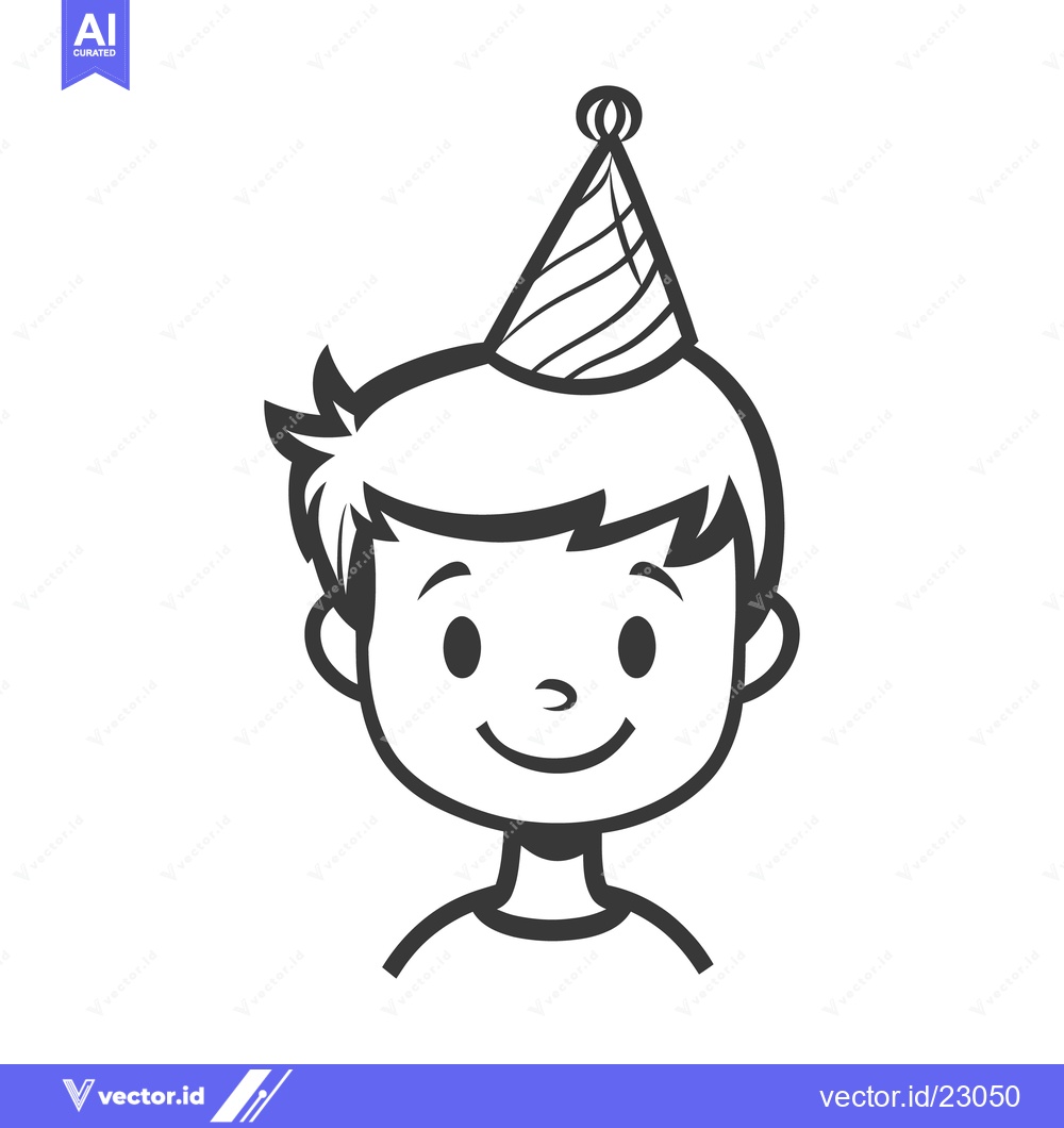 Premium Vector dari A smiling young boy is wearing a party hat happily