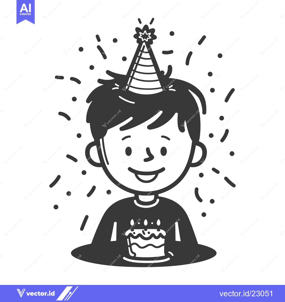 Premium Vector dari A smiling child celebrating a birthday with a decorated cake