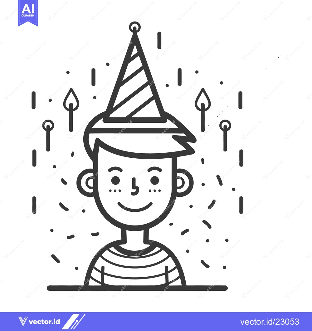 Premium Vector of A celebratory illustration featuring a person wearing a party hat