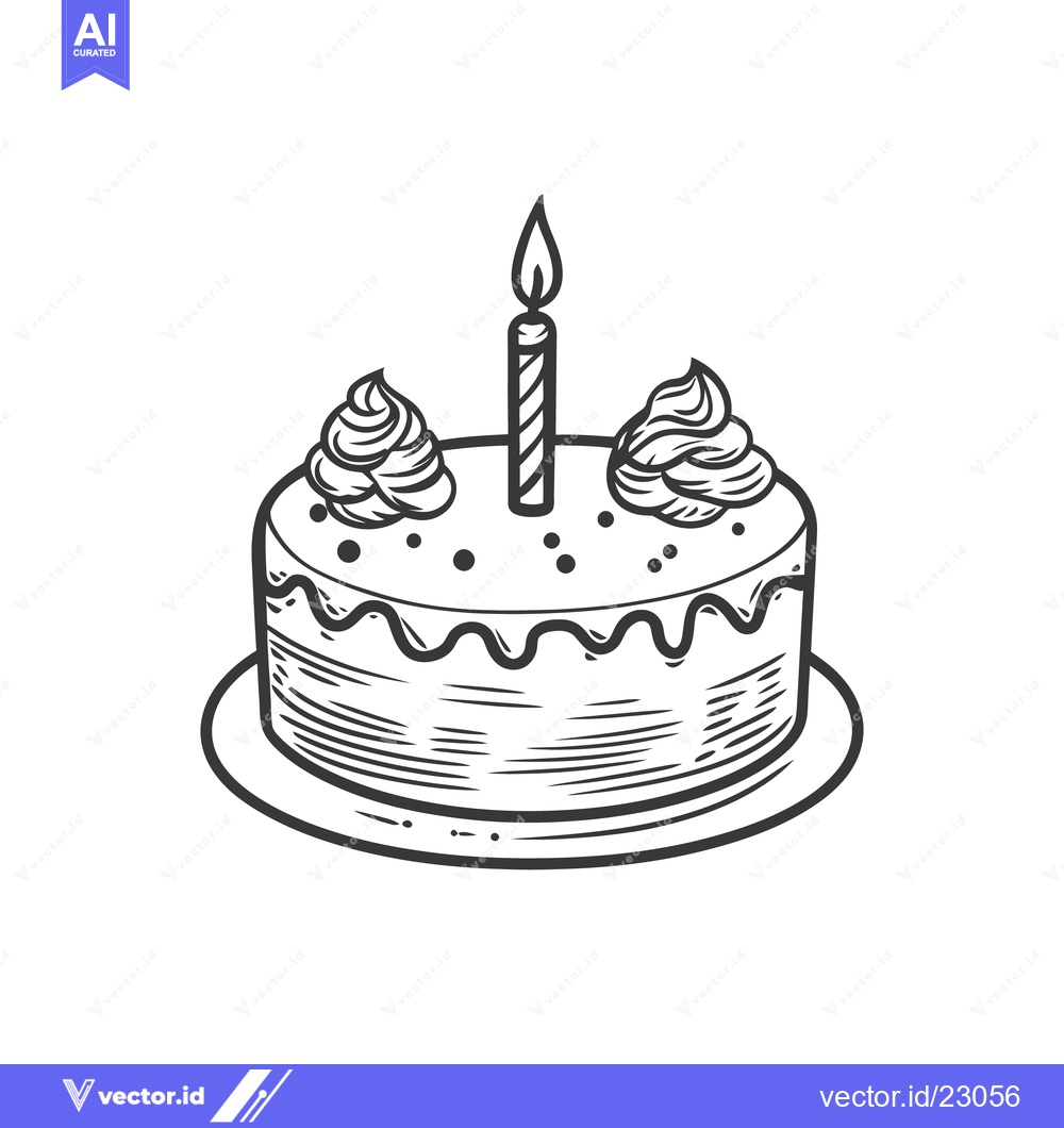 Premium Vector dari A simple illustration of a decorated cake with a lit candle