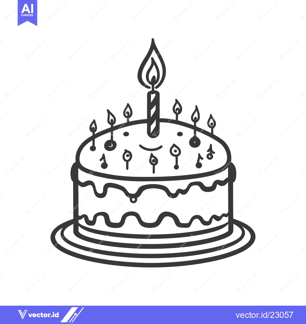 Premium Vector dari A layered decorated birthday cake with many lit candles on top