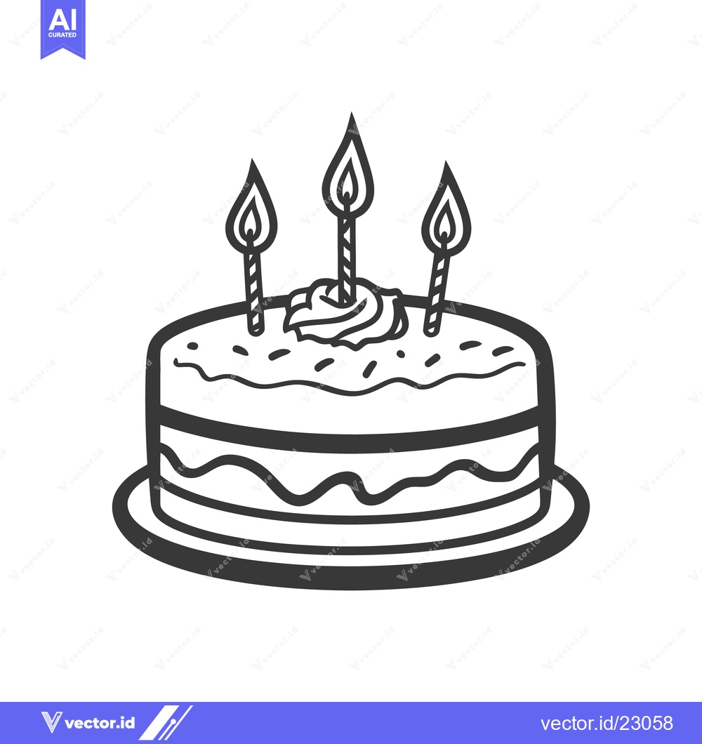 Premium Vector dari A Simple Black And White Birthday Cake With Lit Candles