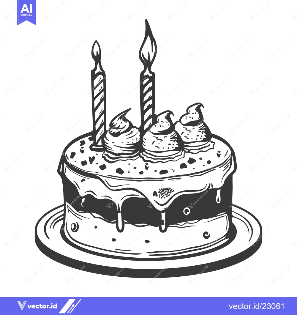 Premium Vector of A delicious decorated cake with lit candles on a serving plate