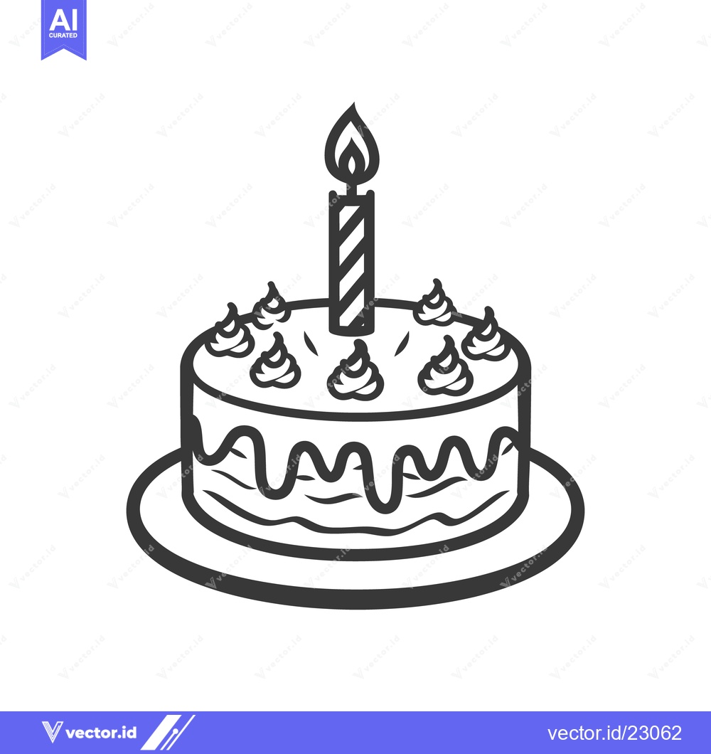 Premium Vector of A birthday cake illustration with a lit candle on a simple plate