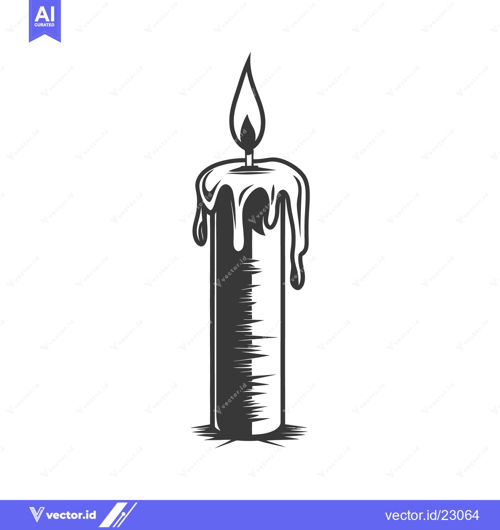 Premium Vector dari A burning candle with melting wax and a flickering flame