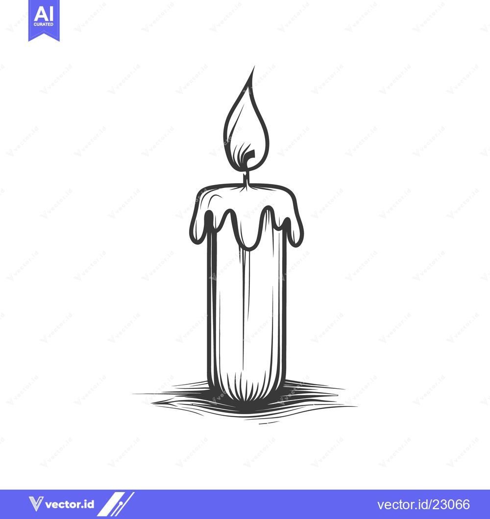 Premium Vector dari A burning candle illustration depicted with detailed line art