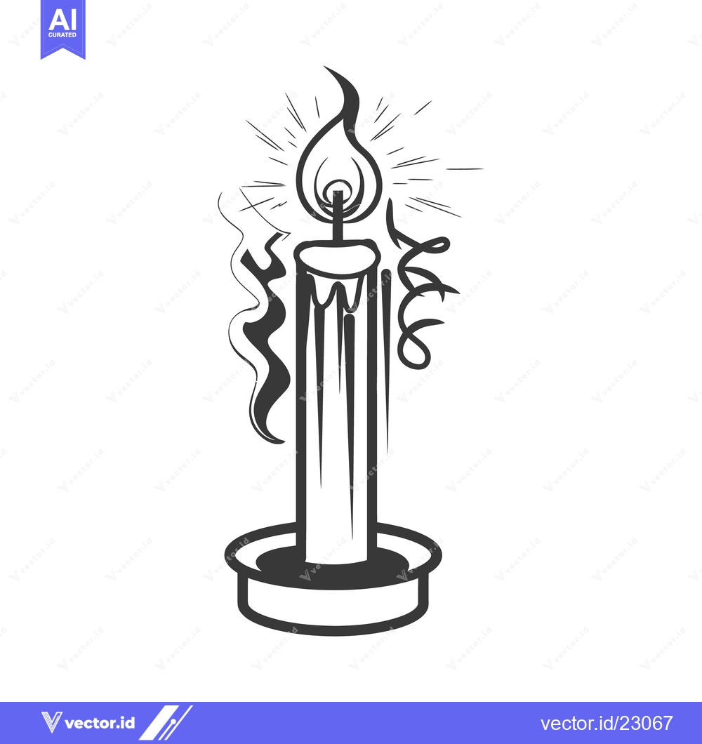 Premium Vector dari A lit candle with decorative elements and wisps of smoke