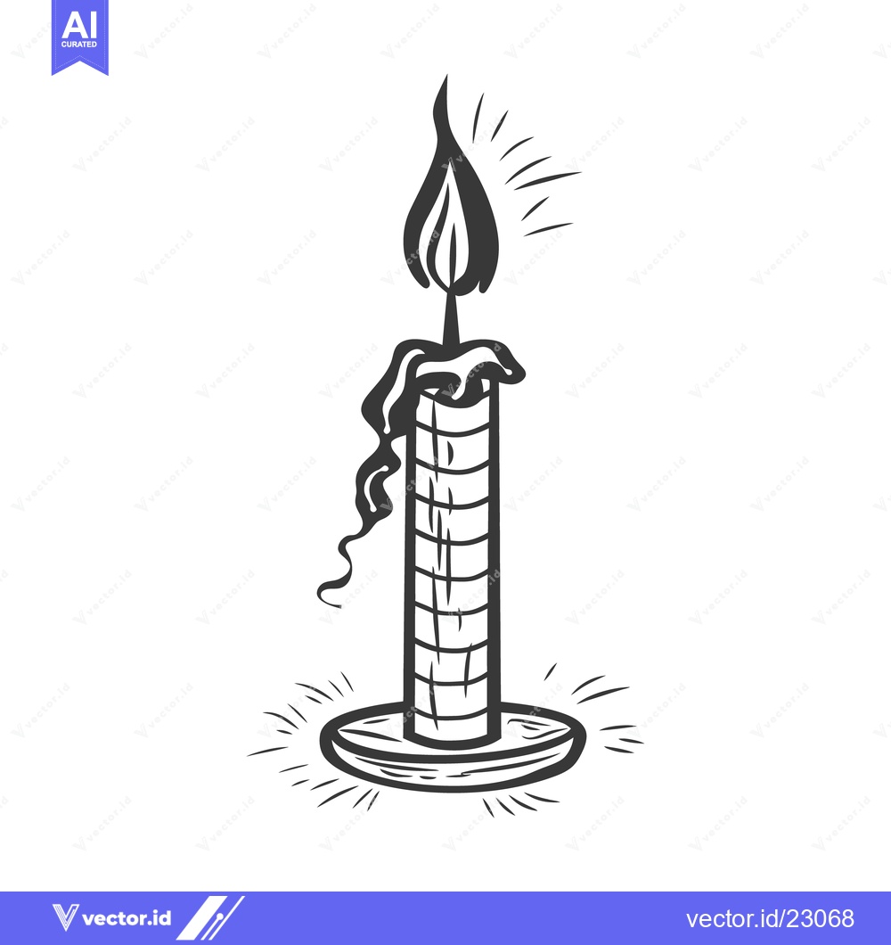 Premium Vector dari A single lit candle with dripping wax and a glowing flame