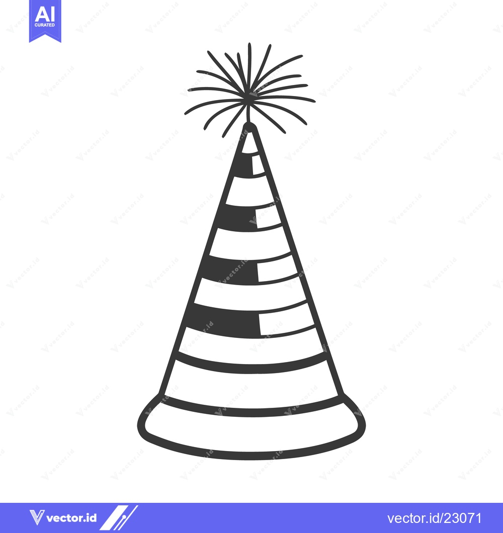 Premium Vector dari A striped party hat decorated with a decorative pompom