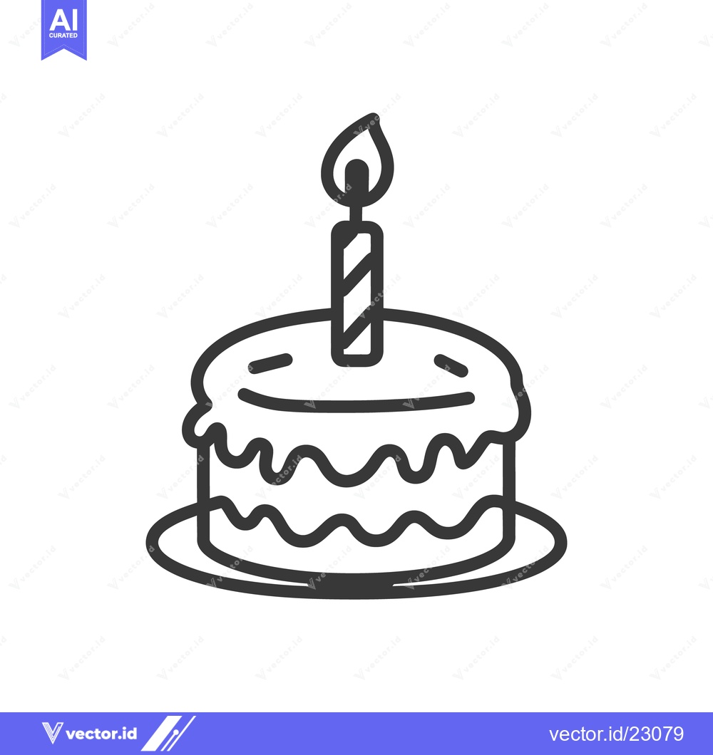 Premium Vector of A single candle atop a simple layered cake illustration