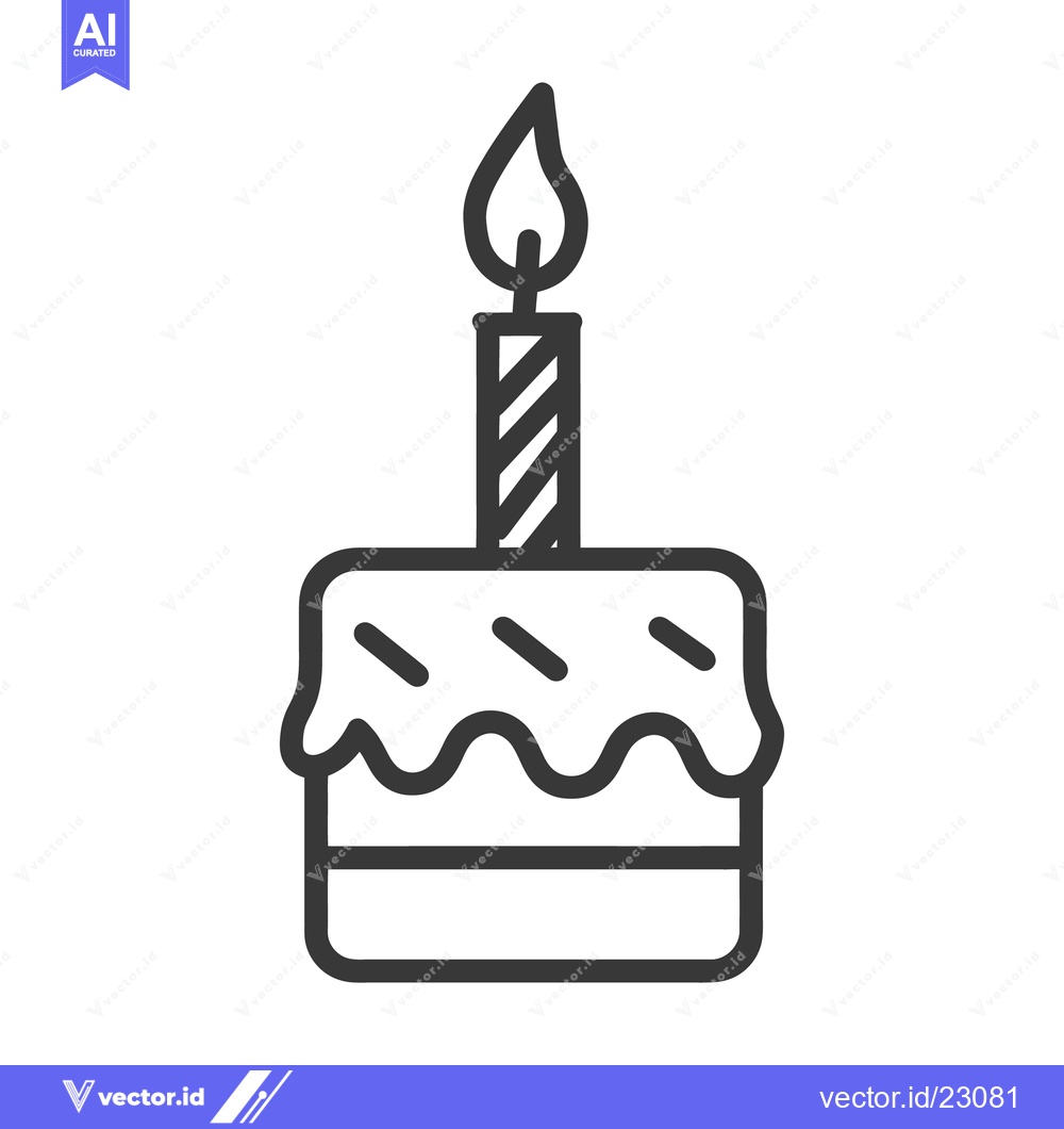 Premium Vector of Simple illustration showing a single layer cake with a lit candle on t