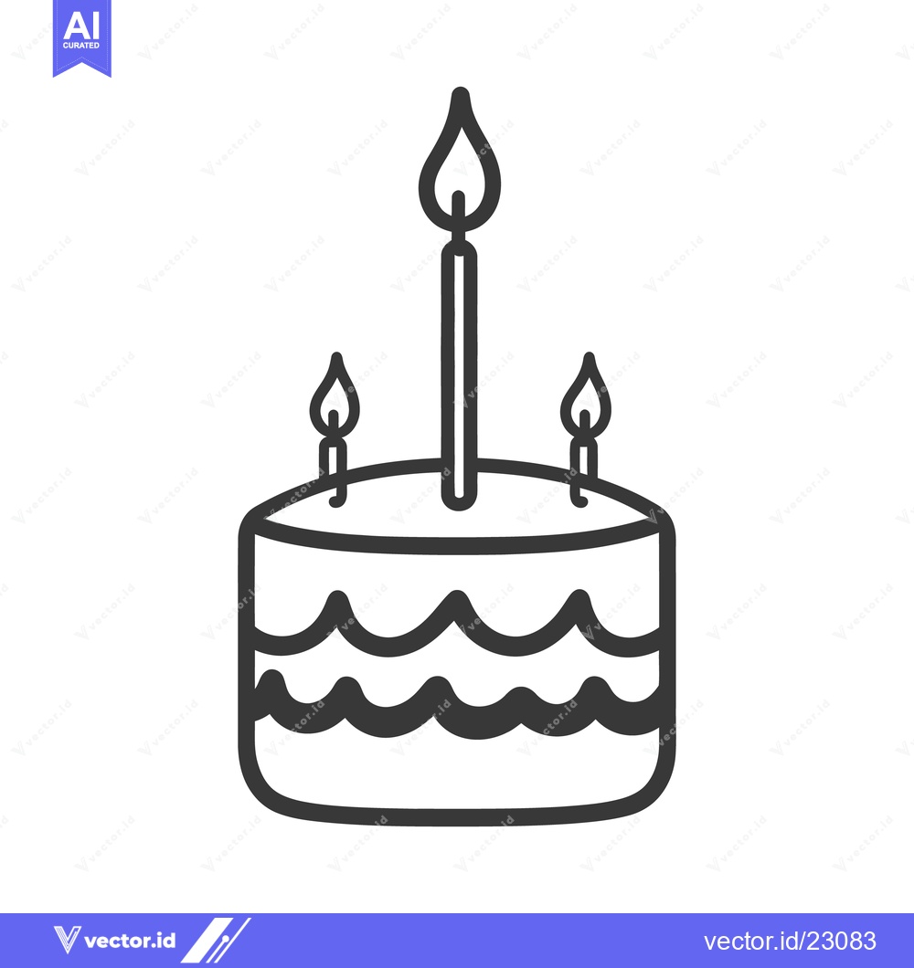 Premium Vector dari A frosted cake featuring three lit candles for a celebration