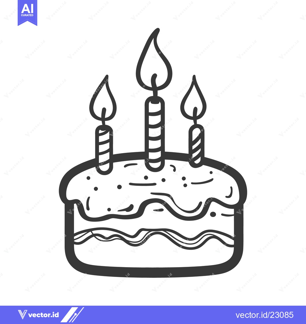 Premium Vector of A simple birthday cake with three lit candles ready to celebrate