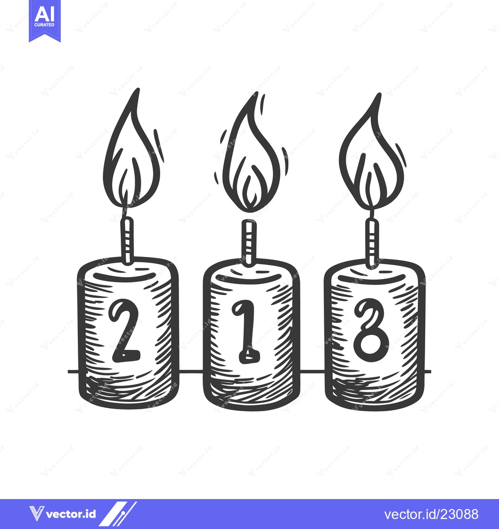 Premium Vector of Hand drawn illustration featuring three lit numbered candles