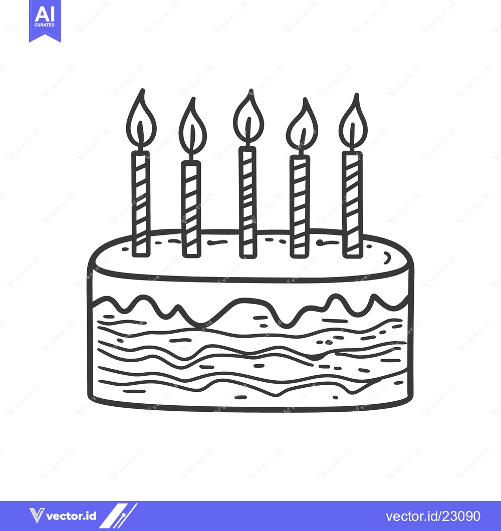 Premium Vector dari A simple illustration of a birthday cake with five burning candles