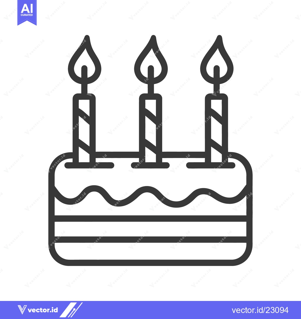 Premium Vector dari A simple outline of a cake adorned with three candles