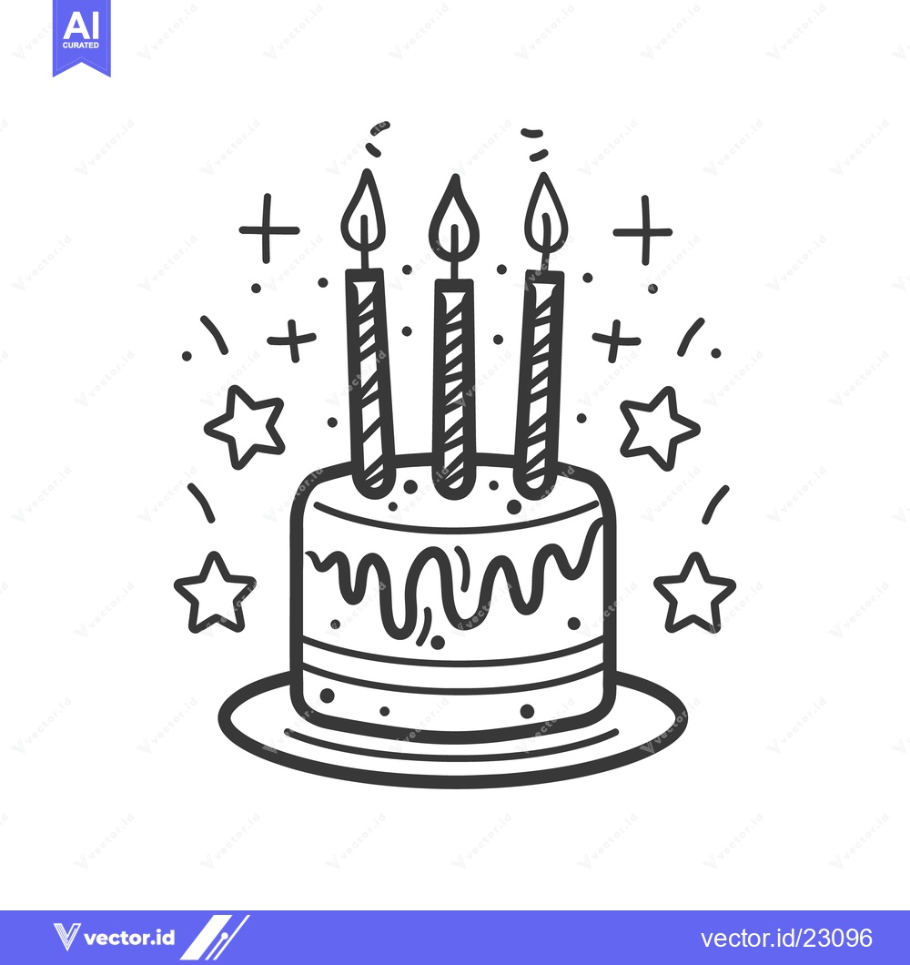 Premium Vector of A decorative black and white birthday cake with burning candles