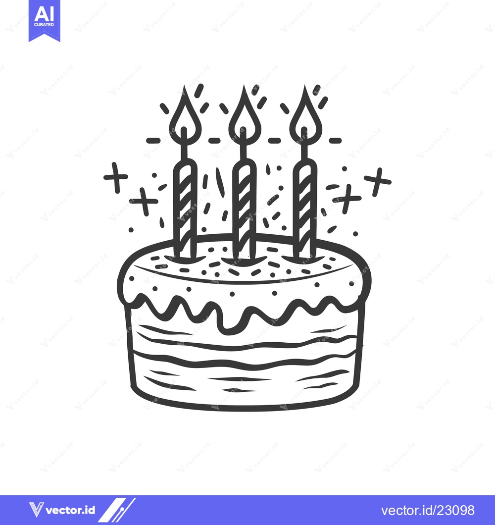 Premium Vector of A birthday cake with lit candles and festive celebratory decorations