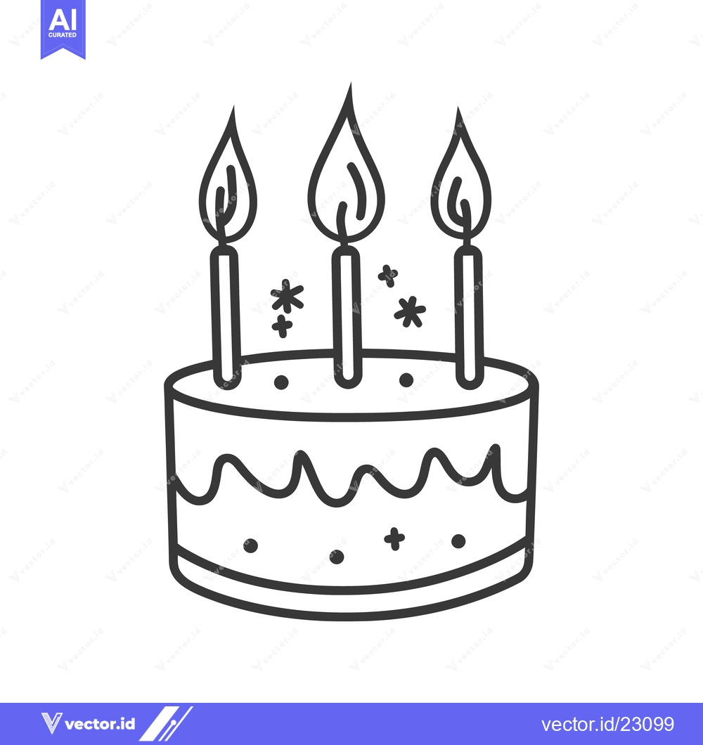Premium Vector of A simple black line drawing depicting a birthday cake