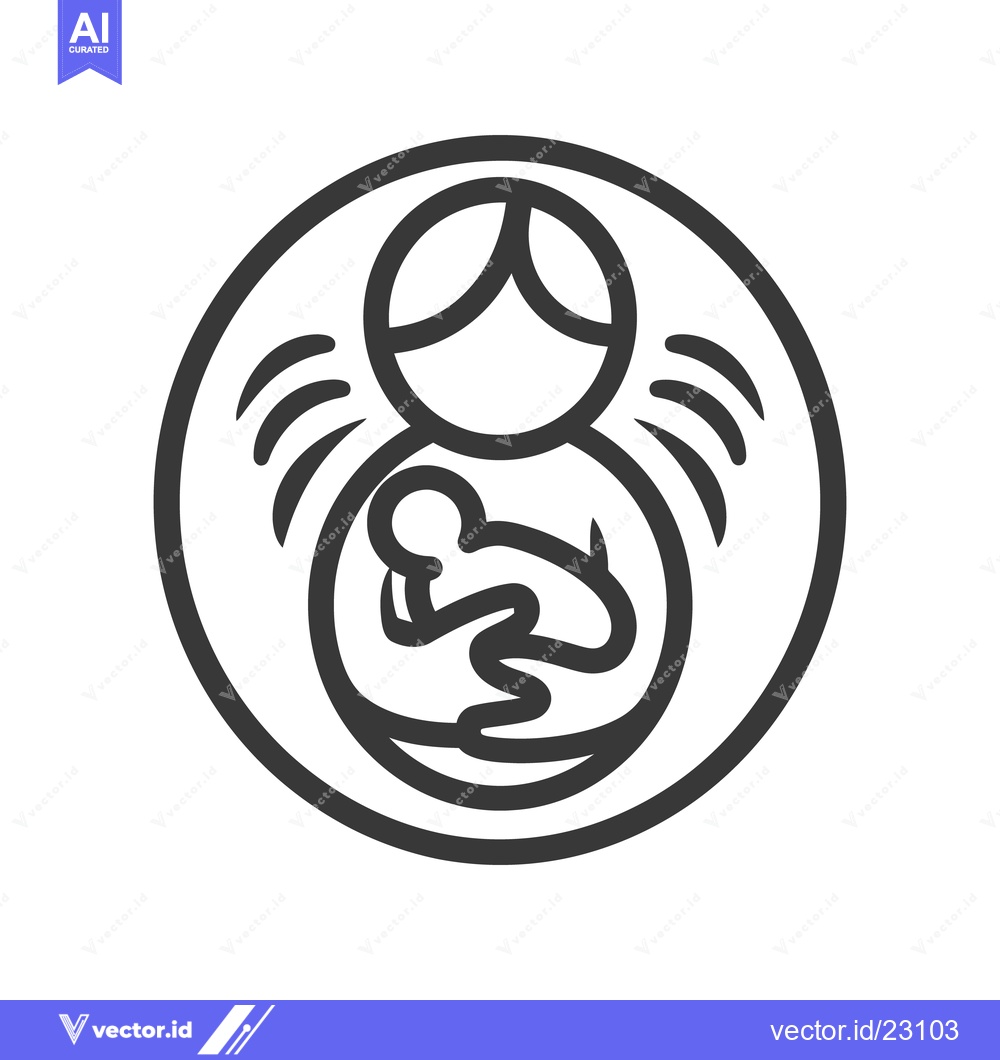 Premium Vector of A mother holding her baby inside a simple circular emblem