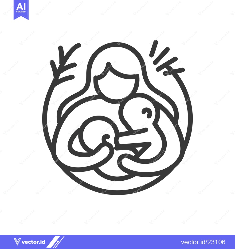 Premium Vector of Mother holding child with plant accents in a circle design