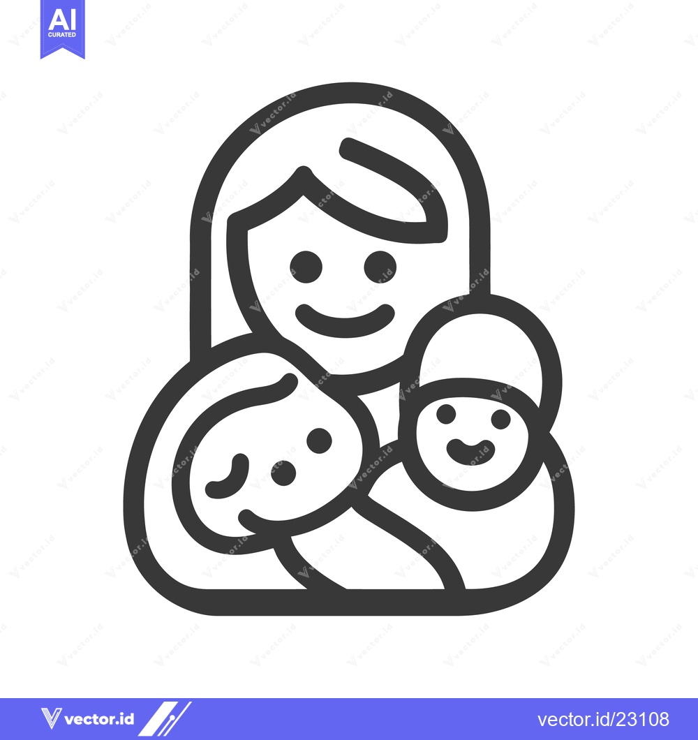 Premium Vector dari A smiling mother embracing two small happy children closely