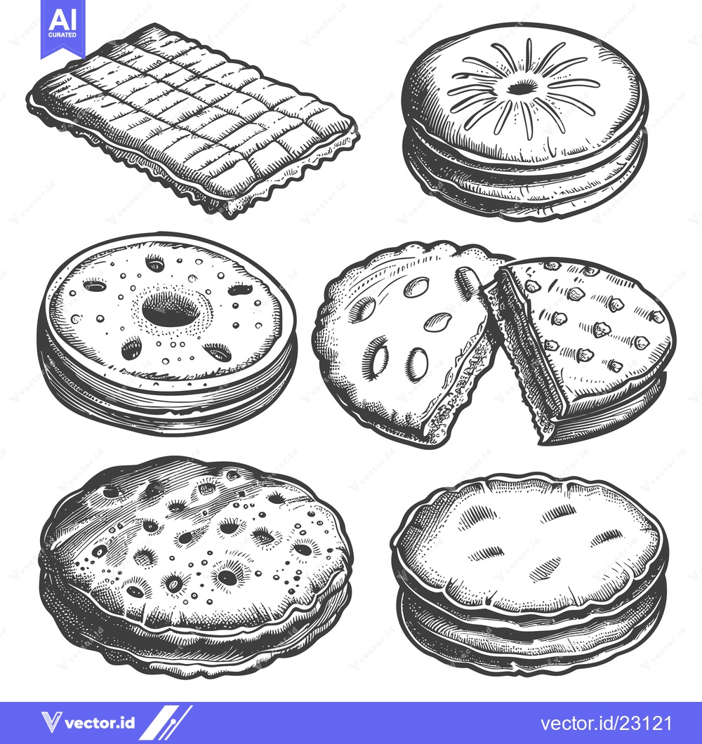Premium Vector of Assorted Cookies and Crackers in a Hand Drawn Style