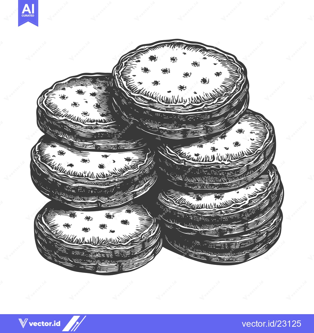 Premium Vector dari A Stack of Delicious Round Cookies in a Vintage Style Illustration