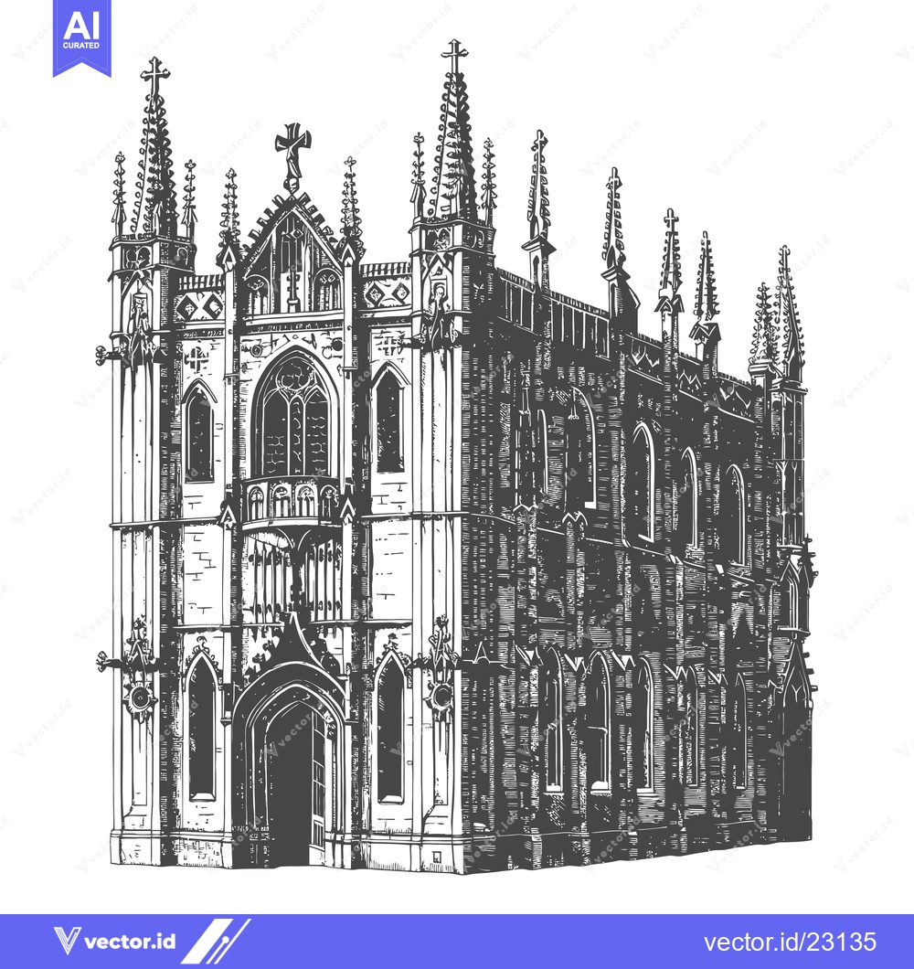 Premium Vector of Gothic Architectural Drawing Of A Grand Cathedral