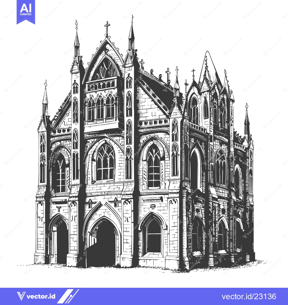Premium Vector dari Gothic Style Church Architectural Drawing Illustration
