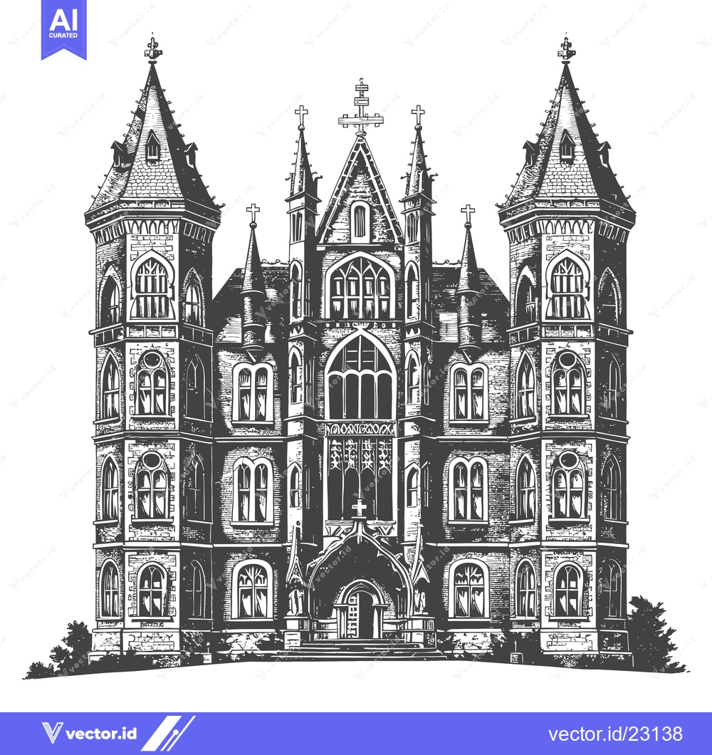 Premium Vector dari Gothic Architecture Three Towered Building Illustration